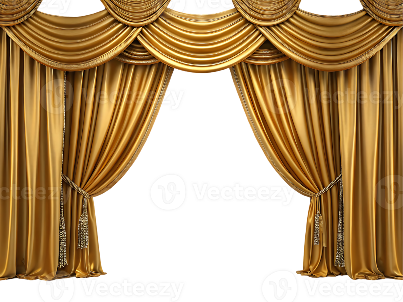 Luxurious gold stage curtains, perfect for theater, opera, or event backgrounds. png