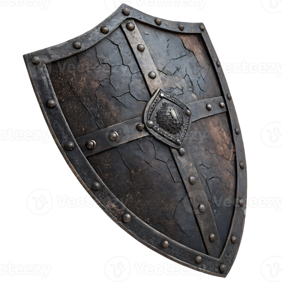 Ancient weathered metal shield, medieval combat, protection png