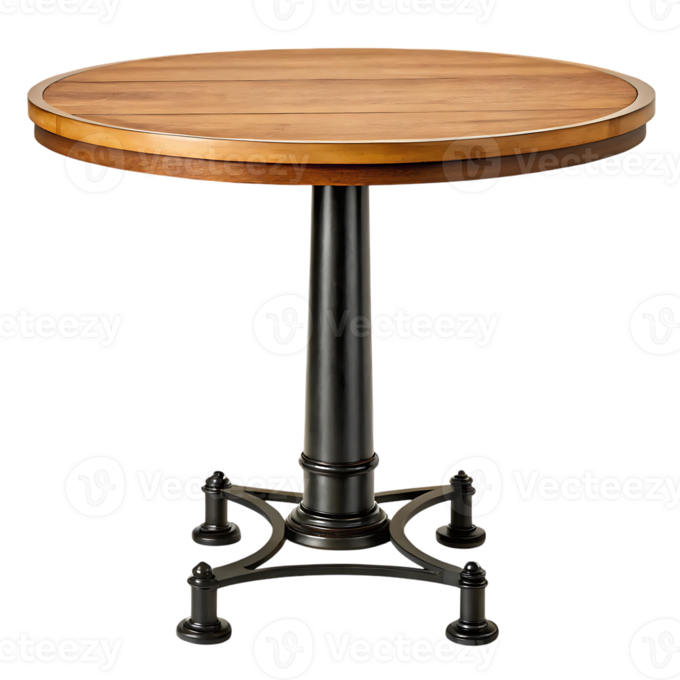 Round wooden bistro table with black metal base png