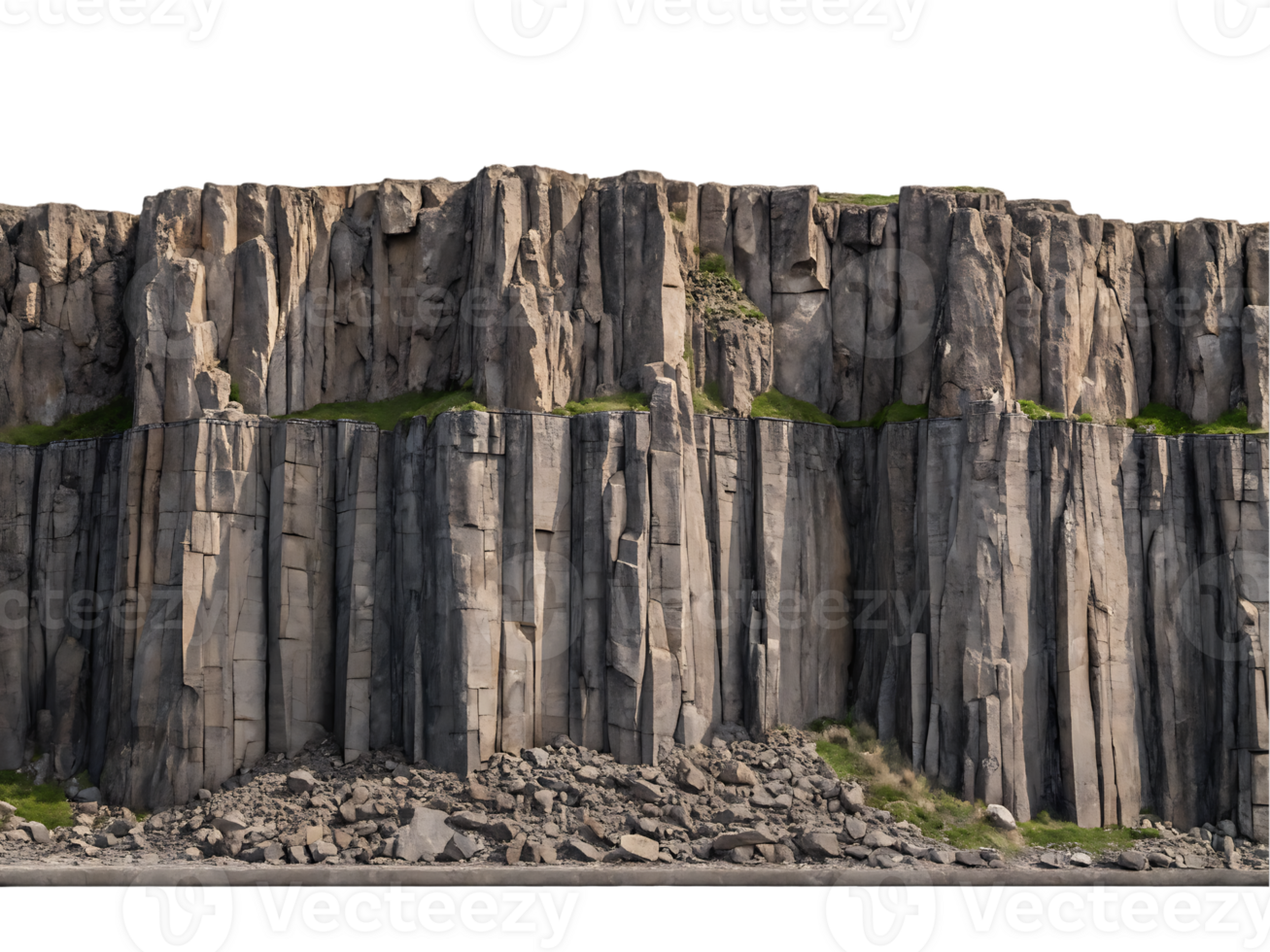 Dramatic basalt columns cliff face texture png