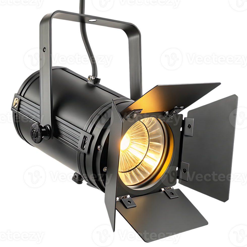 Black spotlight with warm light, isolated on black background. png