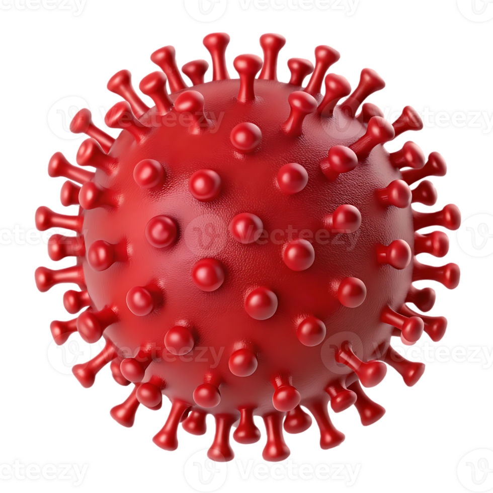 Red virus cell, microscopic view. Medical illustration. png