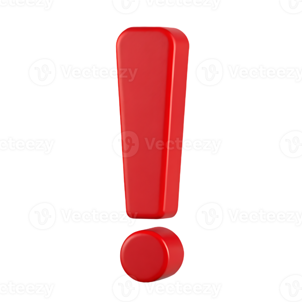 Red exclamation mark, 3D render. png