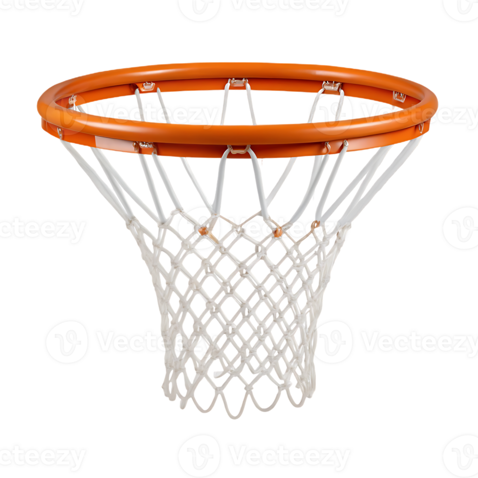 Close up of a basketball hoop and net. png