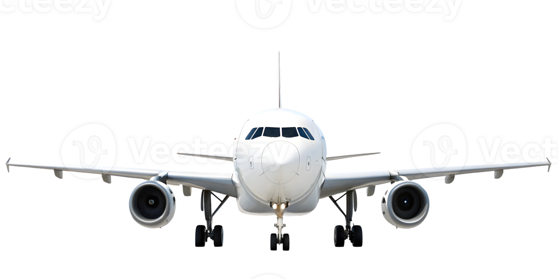 Front view of a white passenger airplane. png