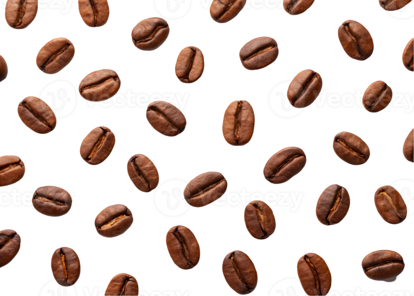 Roasted coffee beans scattered on a dark background. Perfect for cafe menus or coffee packaging. png