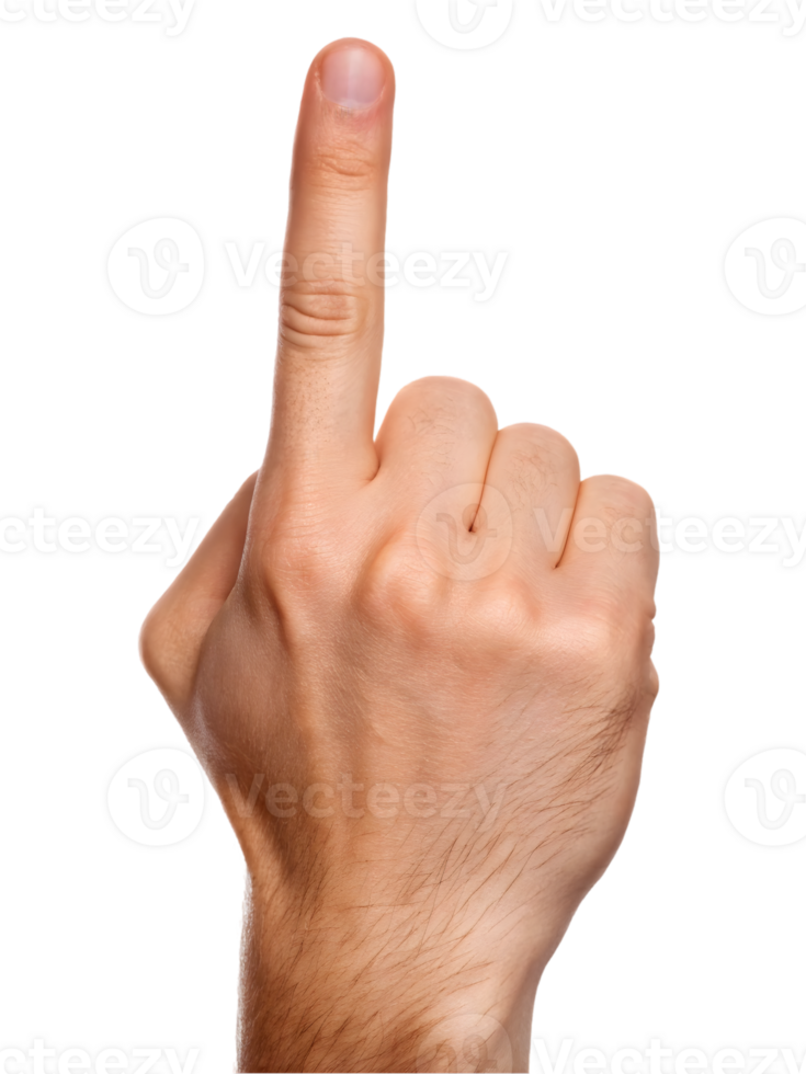 Close up of a hand pointing upwards. png