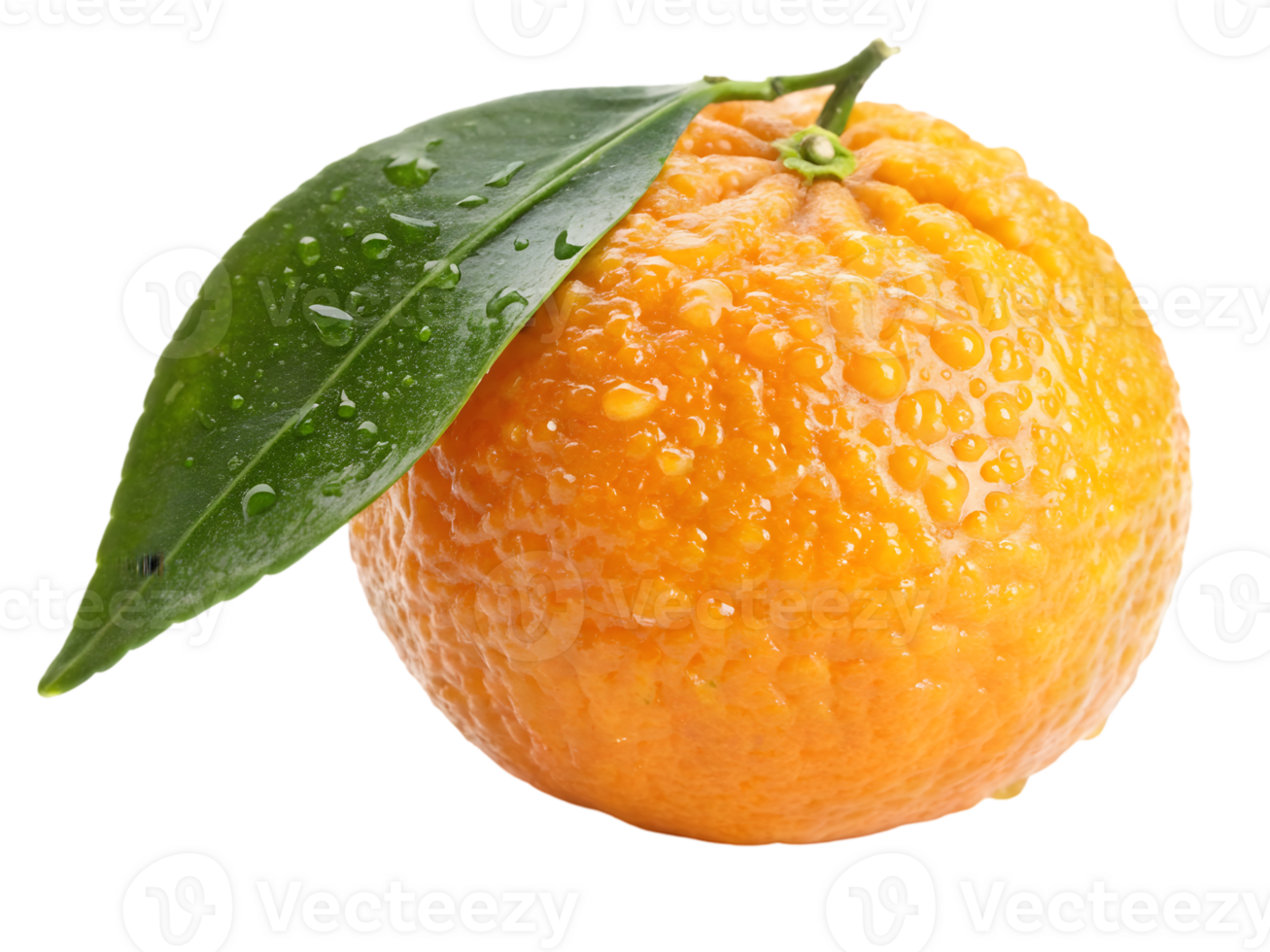 Fresh orange with leaf and water drops png