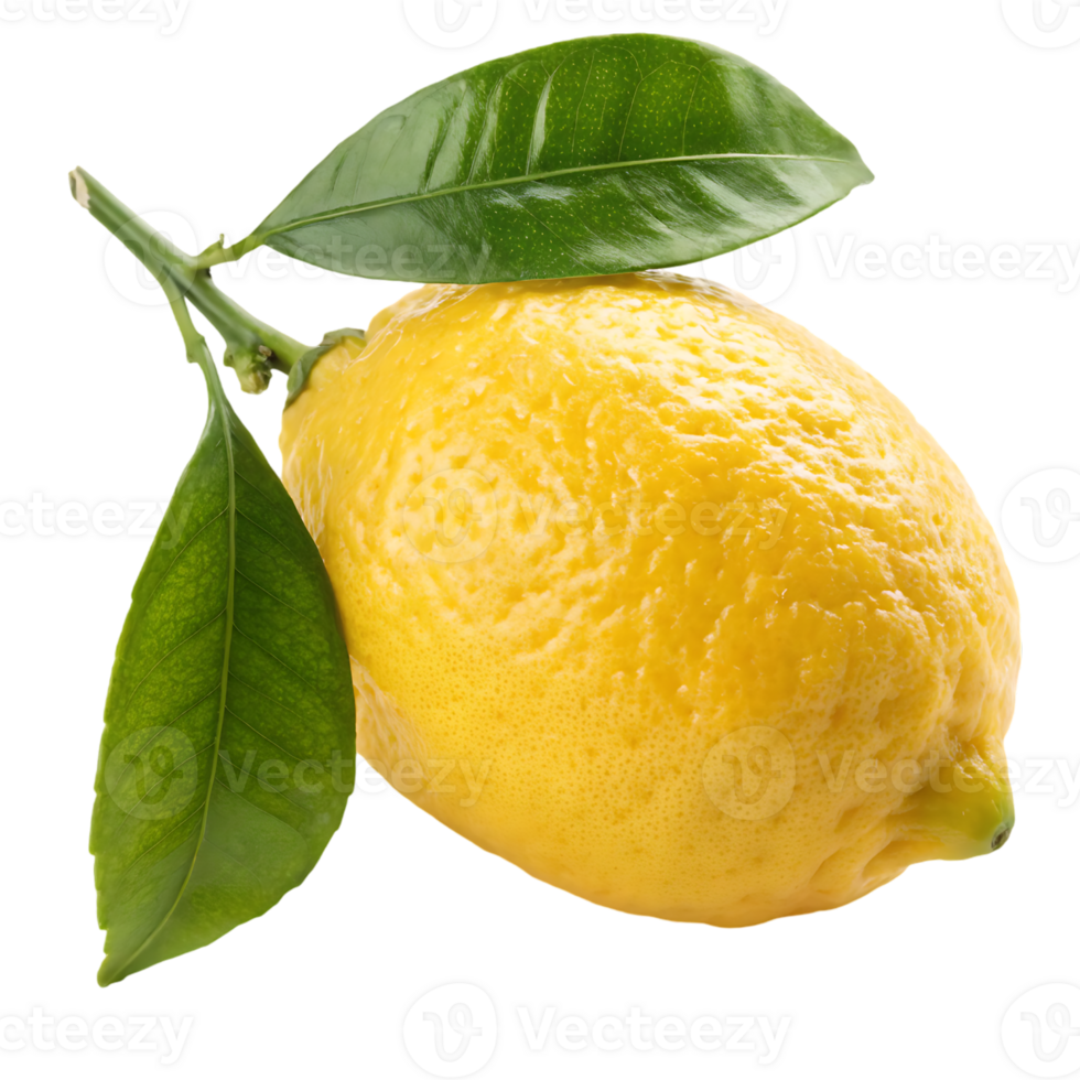 Fresh lemon with leaves isolated on black background png