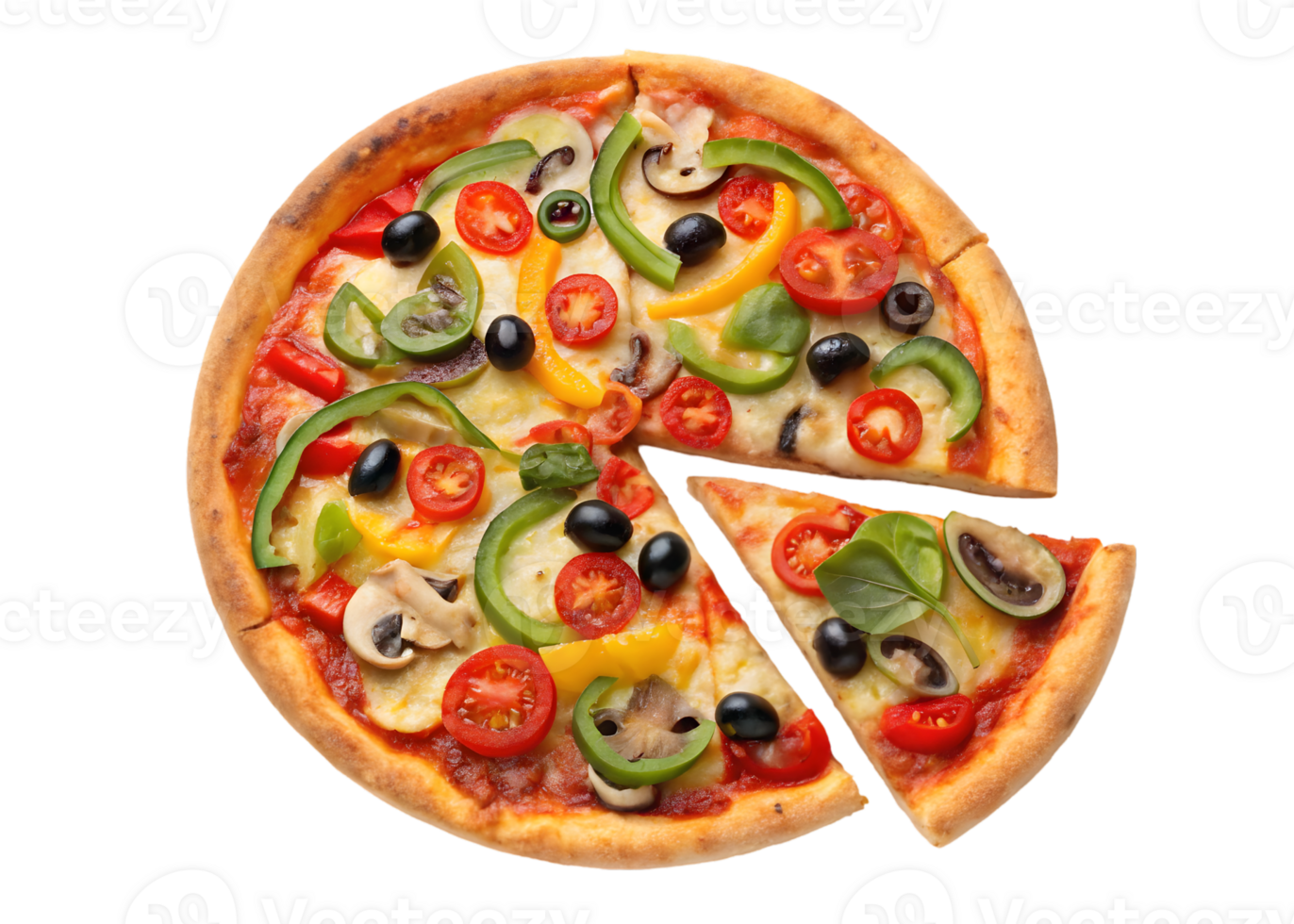 Delicious vegetarian pizza with fresh vegetables. png