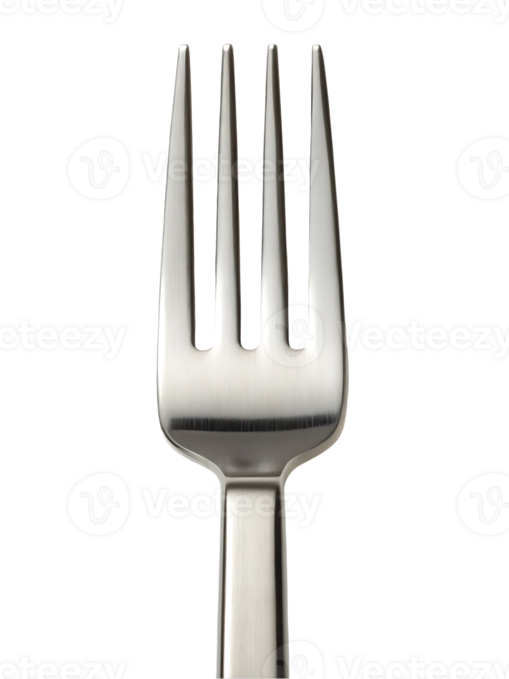 Close up of a shiny silver fork against a dark background. png