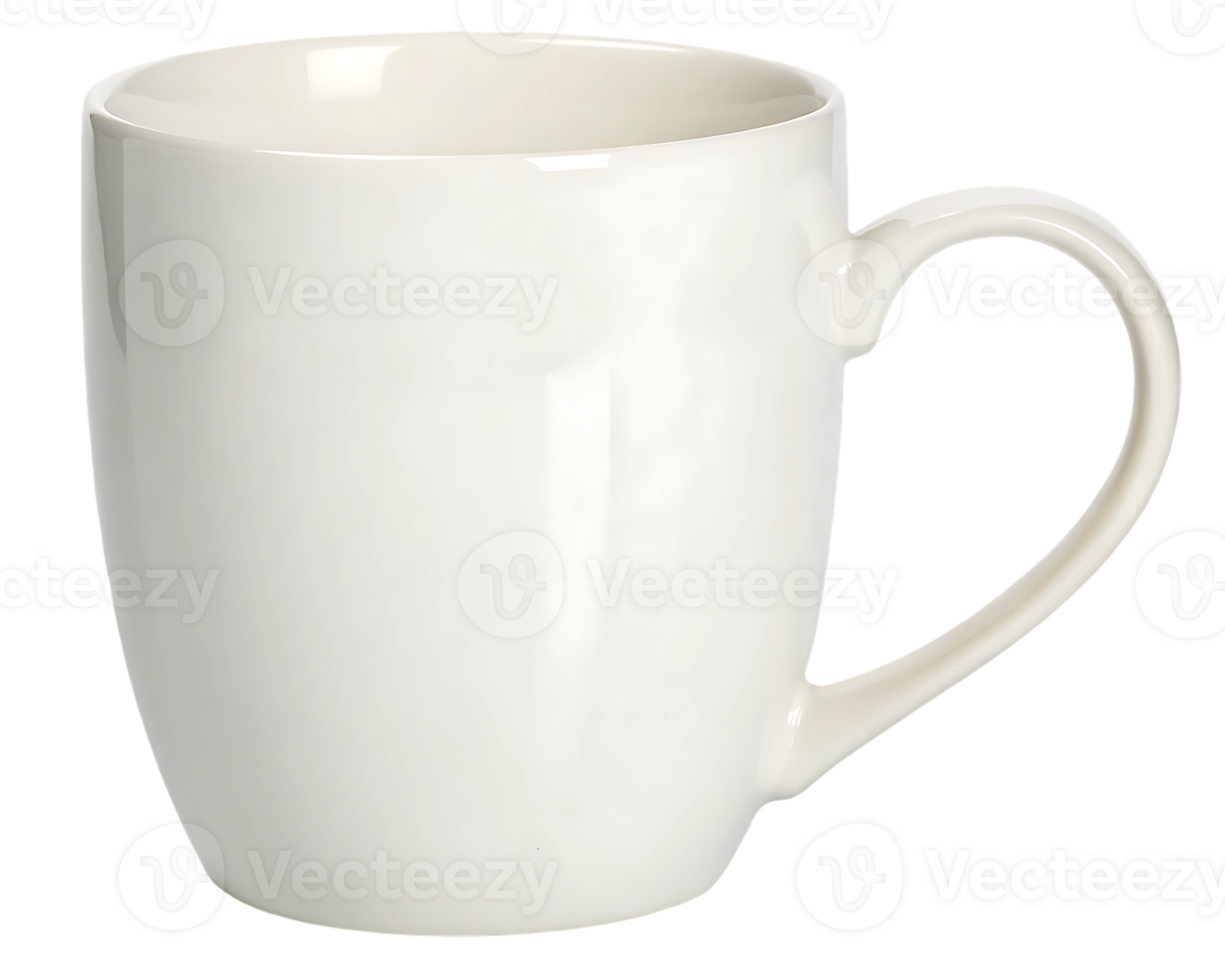 Blank white ceramic mug, perfect for mockups and designs. Clean and simple. png