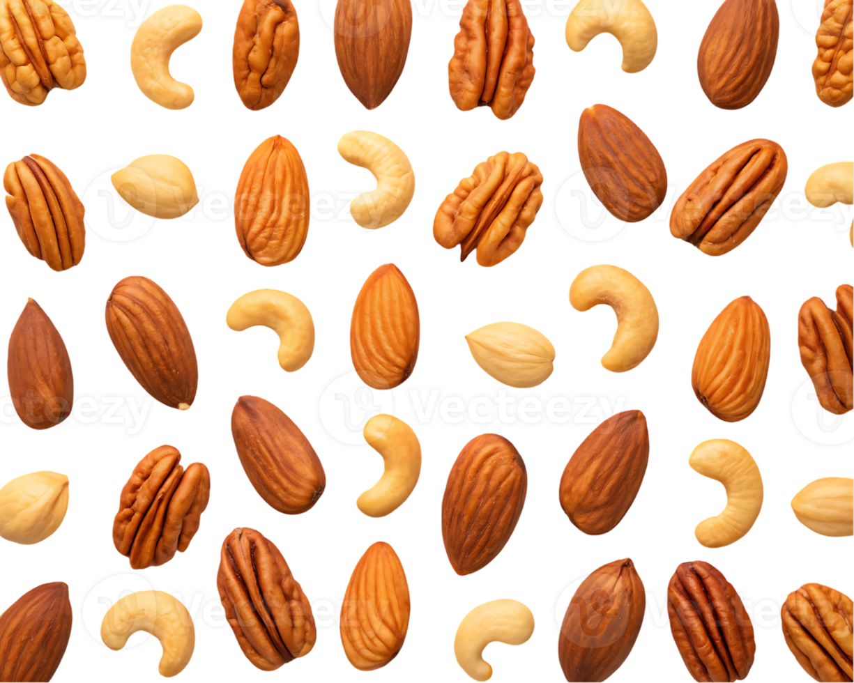 Mixed nuts background pattern. png