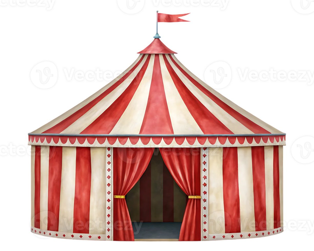 Classic red and white striped circus tent illustration. png