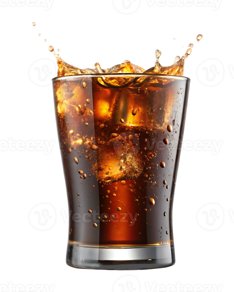 Refreshing cola drink with ice cubes. png