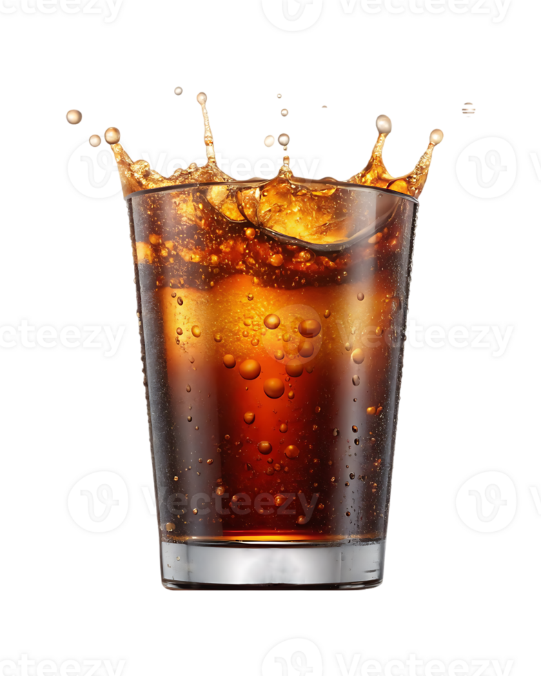 Refreshing cola drink with ice and splash. Summer refreshment. png