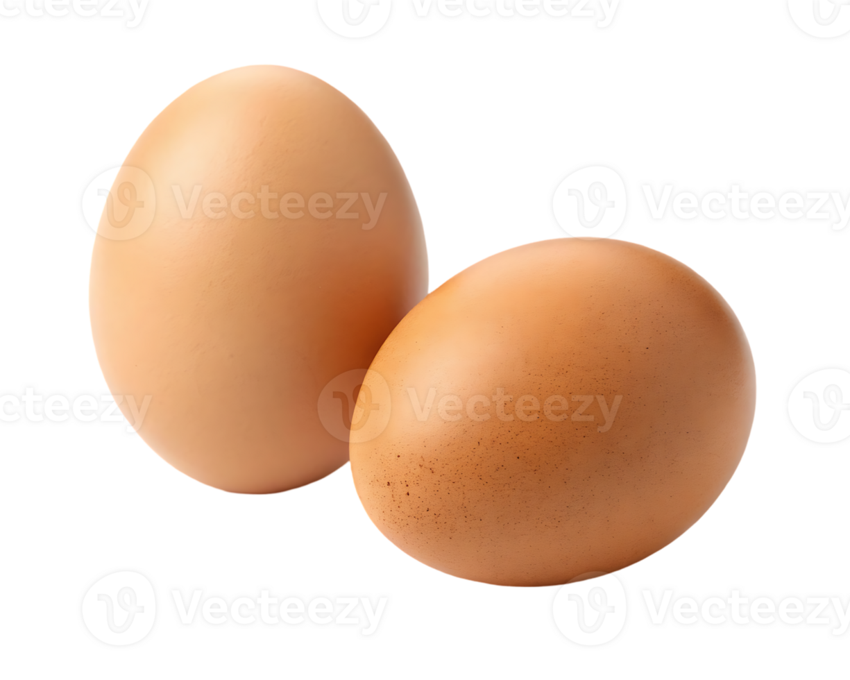 Two fresh brown eggs isolated on black background png