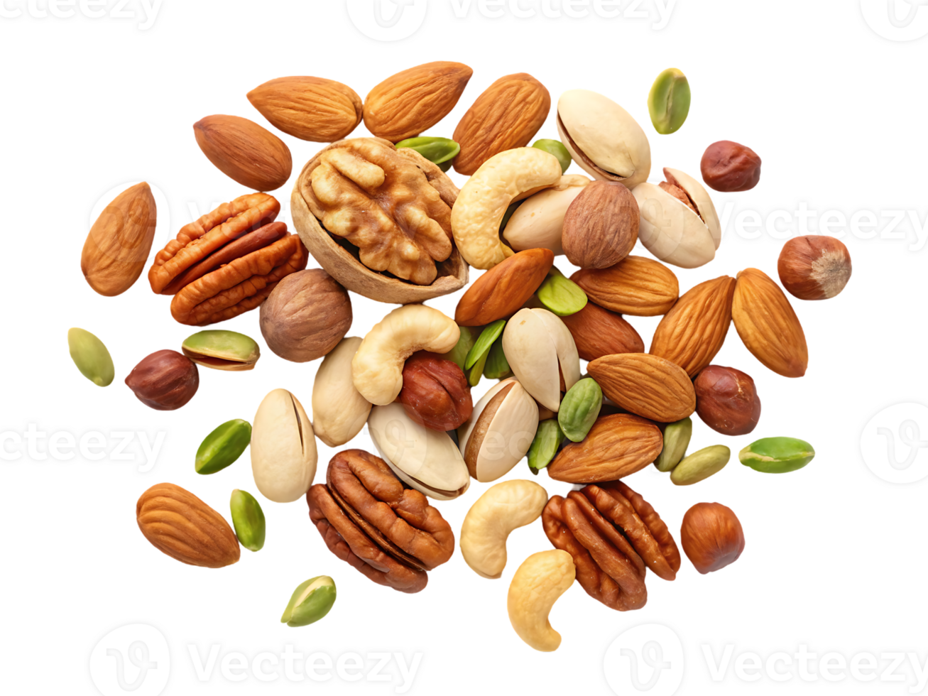 Assorted nuts mix, almonds, cashews, pistachios, walnuts. png