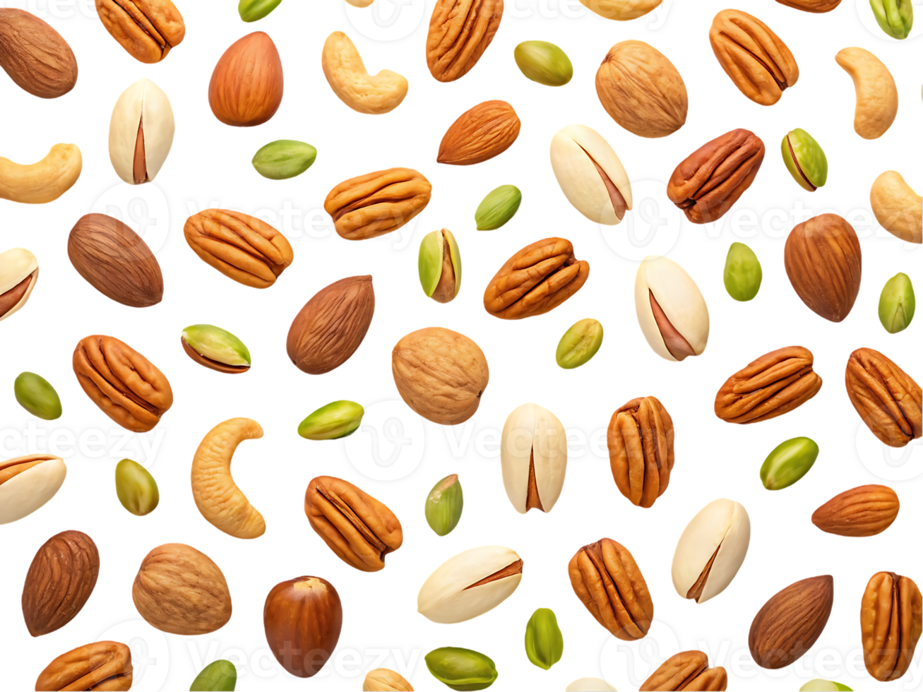 Mixed nuts background, healthy food pattern. png