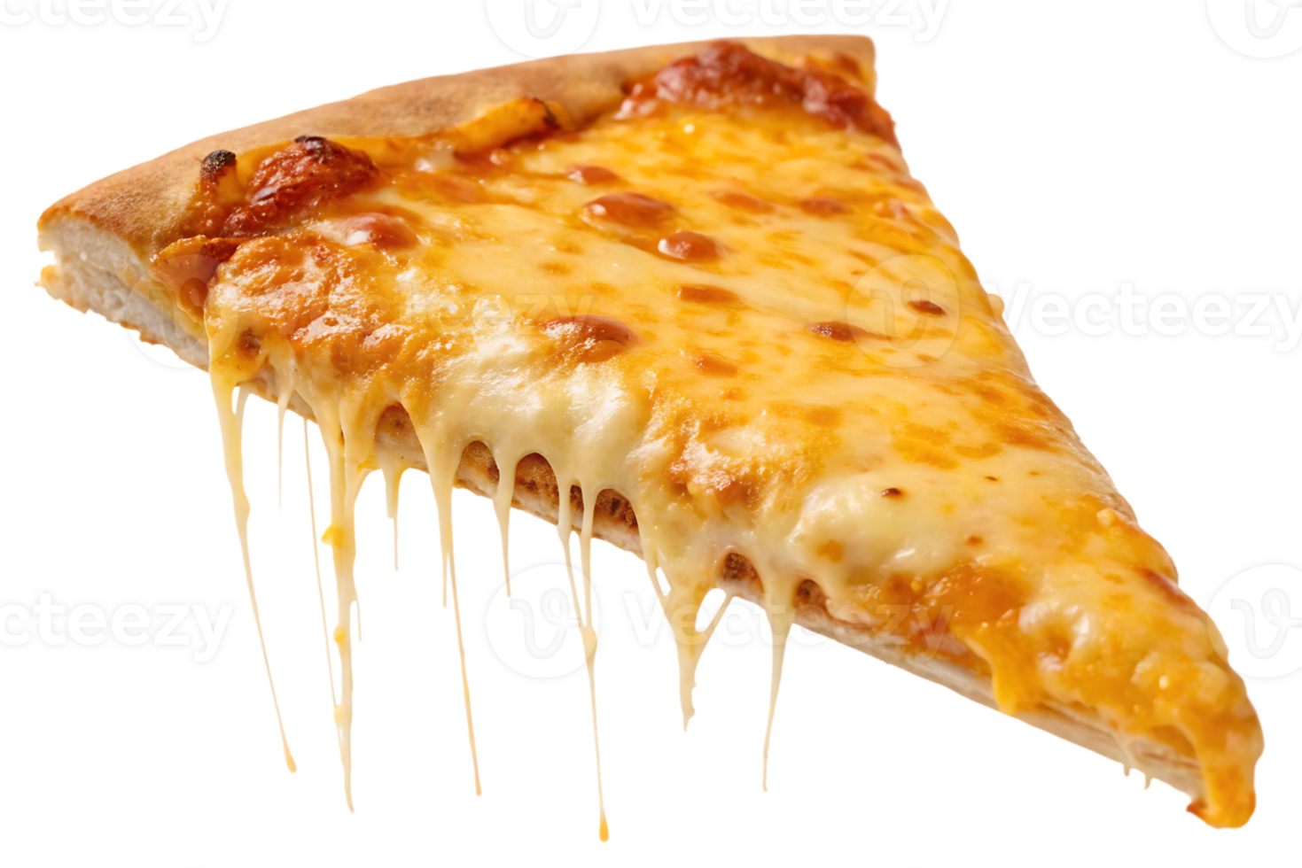 Delicious melted cheese pizza slice, isolated on black background. png