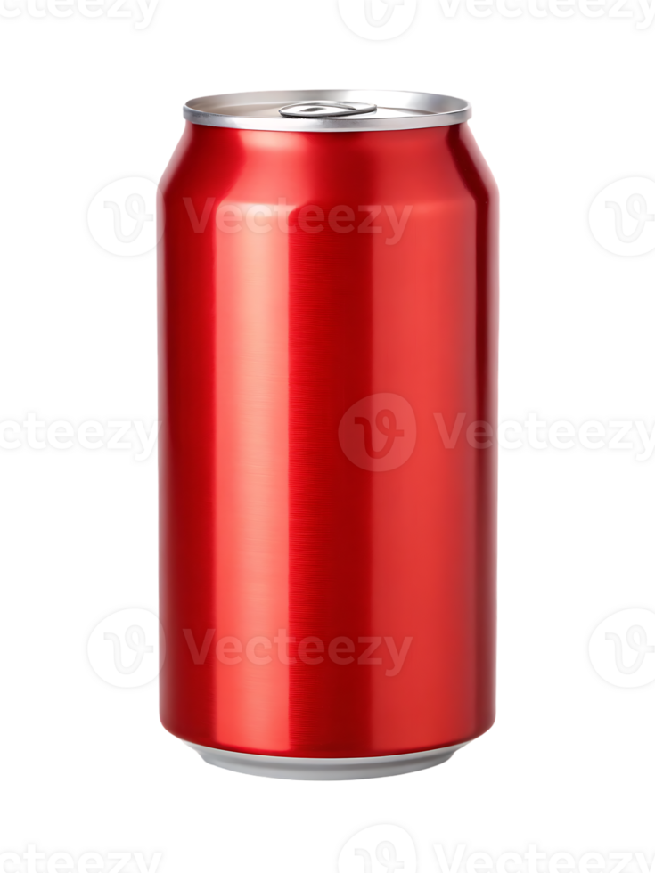 Blank red aluminum soda can, isolated on white background. png