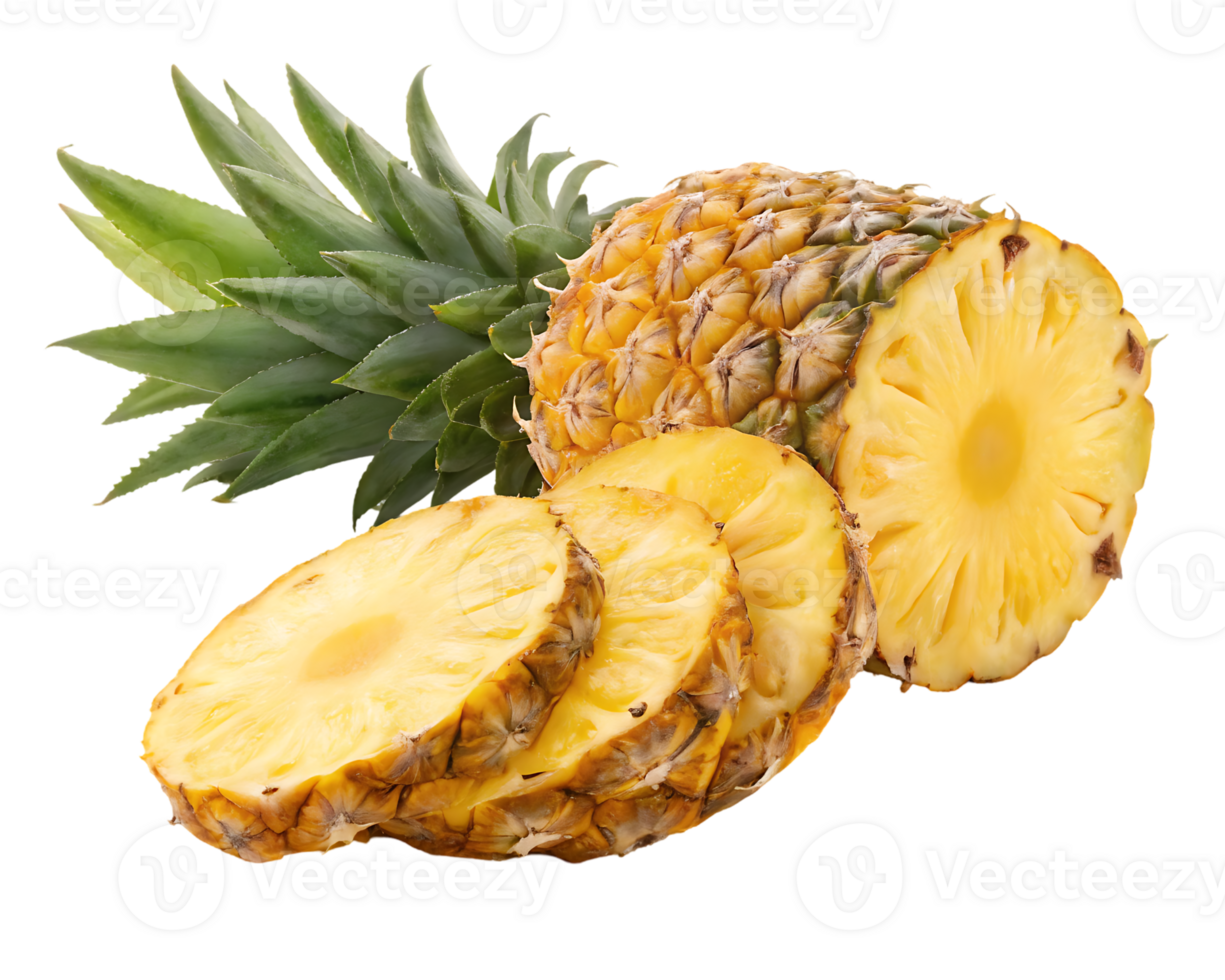 Juicy pineapple slices, ready to eat. Tropical fruit, healthy snack. png