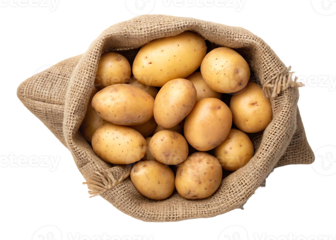 Top view of potatoes in burlap sack png