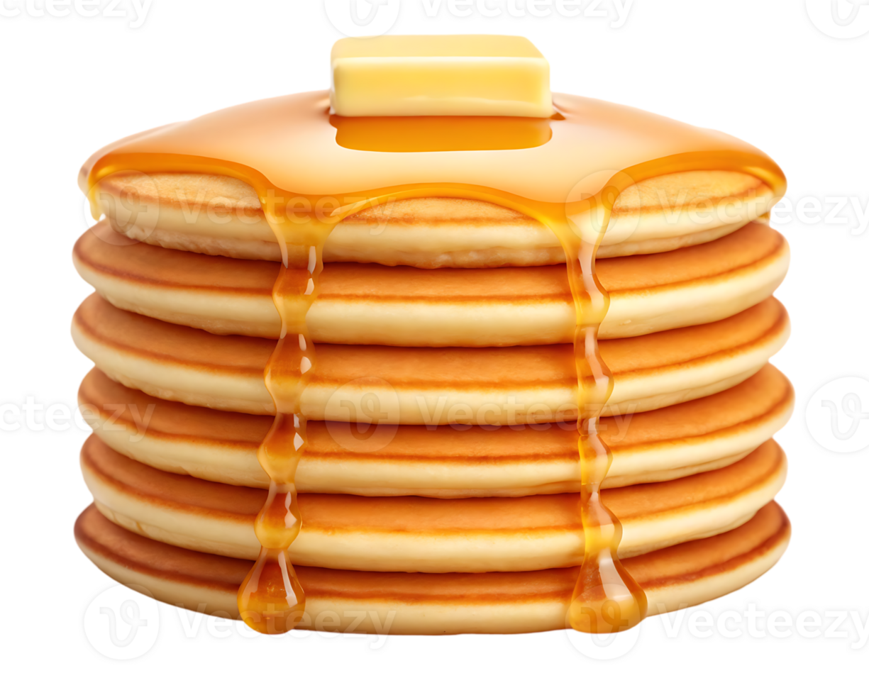 Stack of pancakes with butter and syrup png