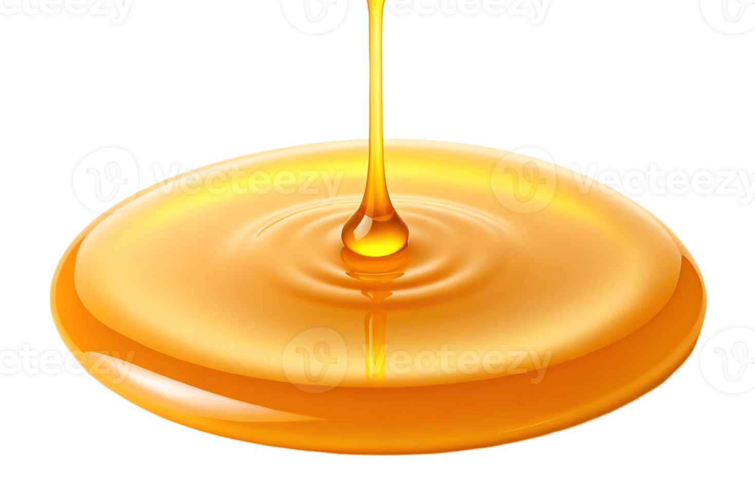 Golden honey pouring, close up view. png
