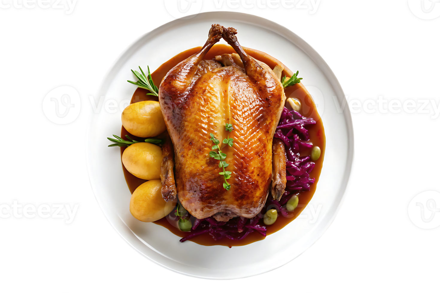 Roasted duck with potatoes and red cabbage png