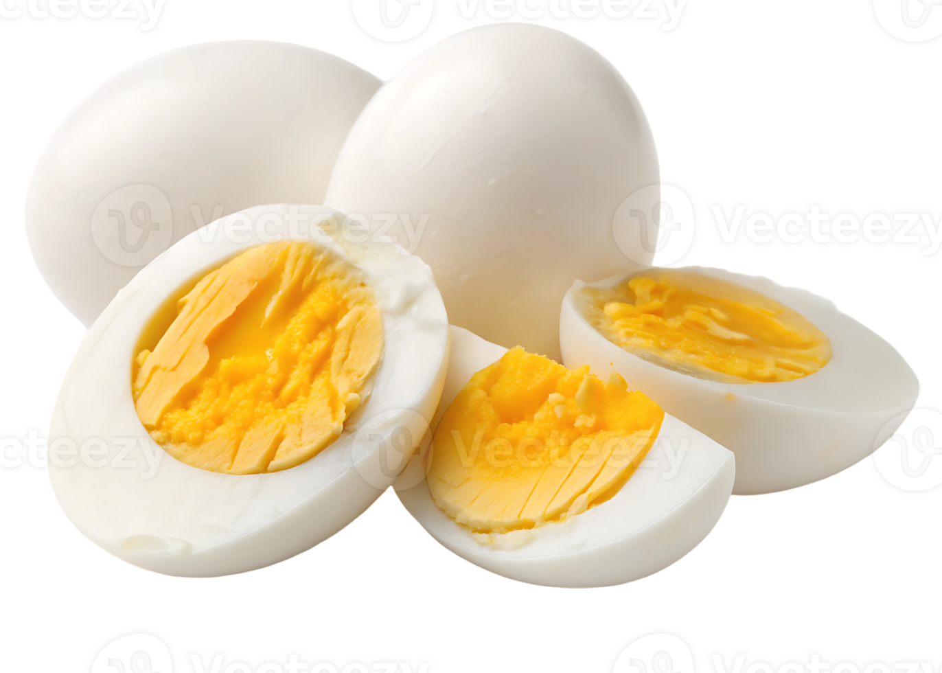 Hard boiled eggs, cut in half, showing yolk. png