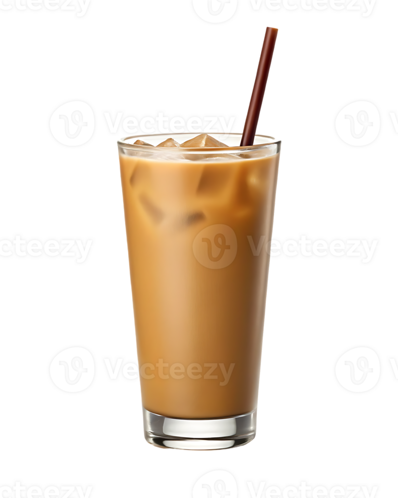Refreshing iced coffee in a tall glass with a straw. png