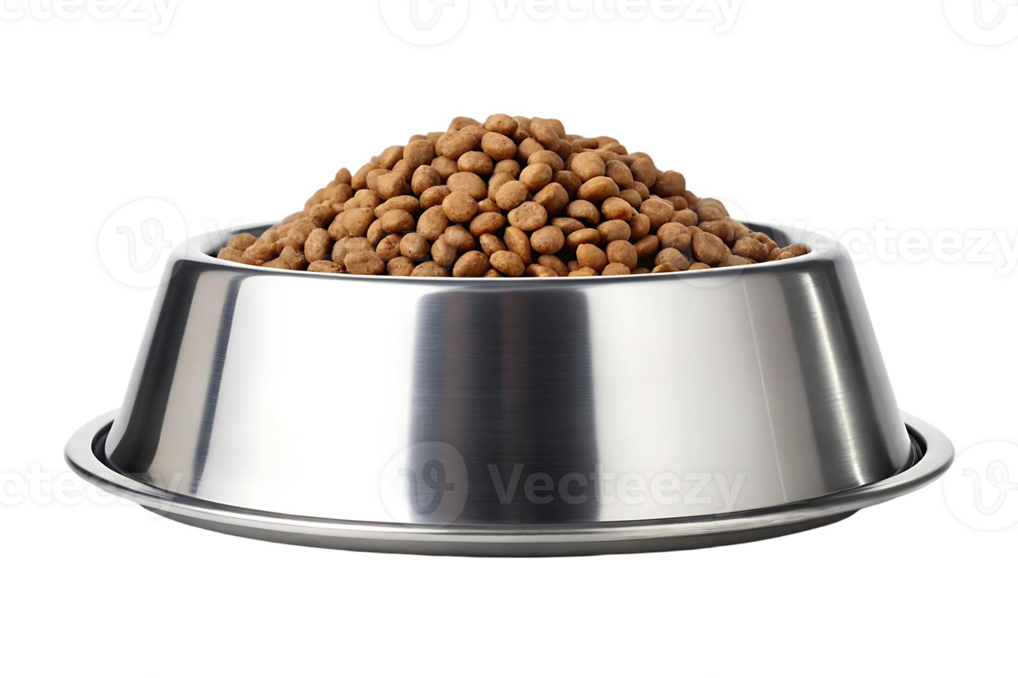 A stainless steel bowl filled with dry pet food. png