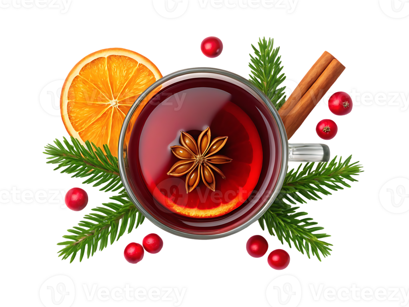 Mulled wine with cranberries, orange, cinnamon, and star anise. png