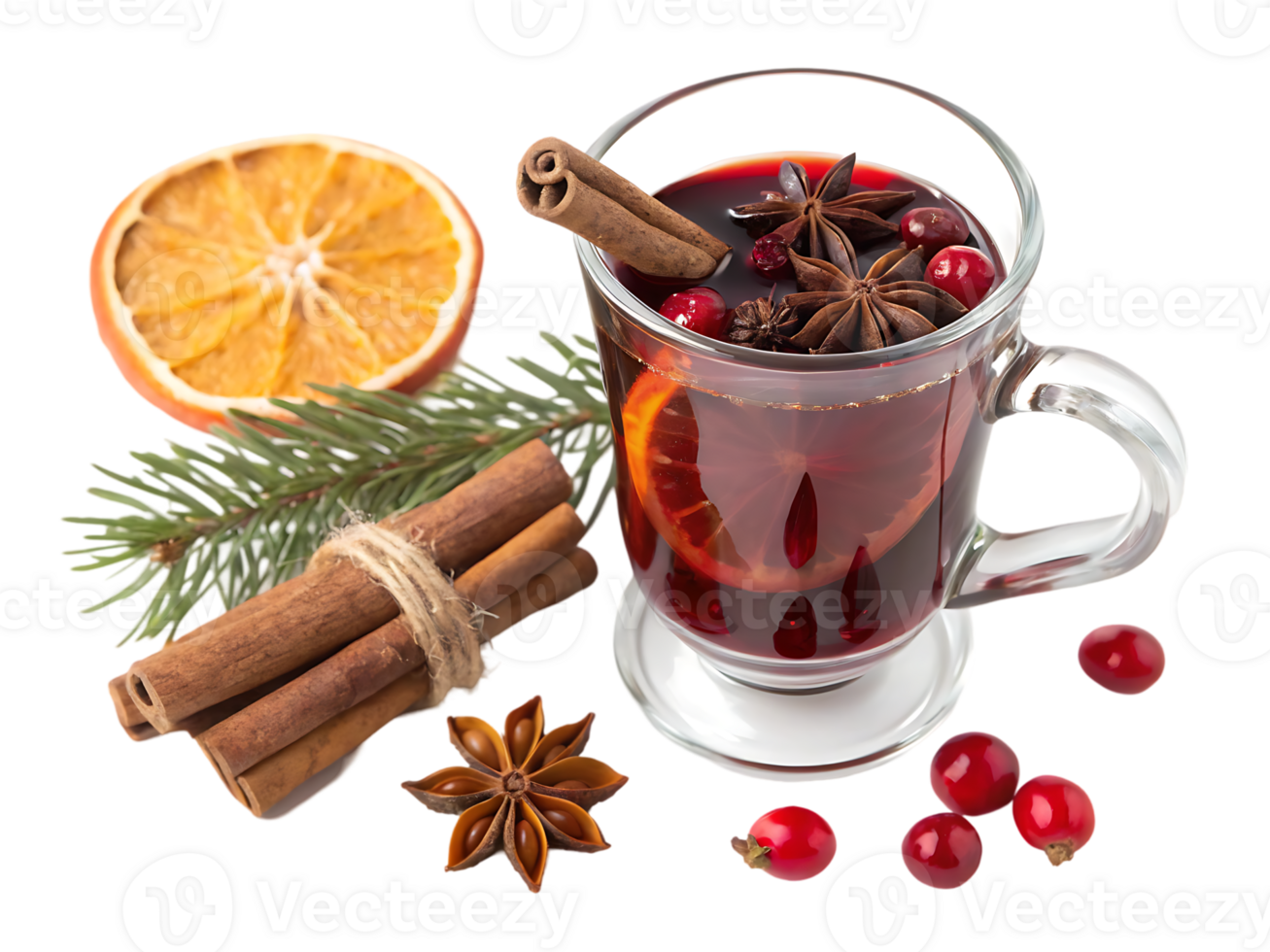 Warm spiced mulled wine with cranberries and orange. png