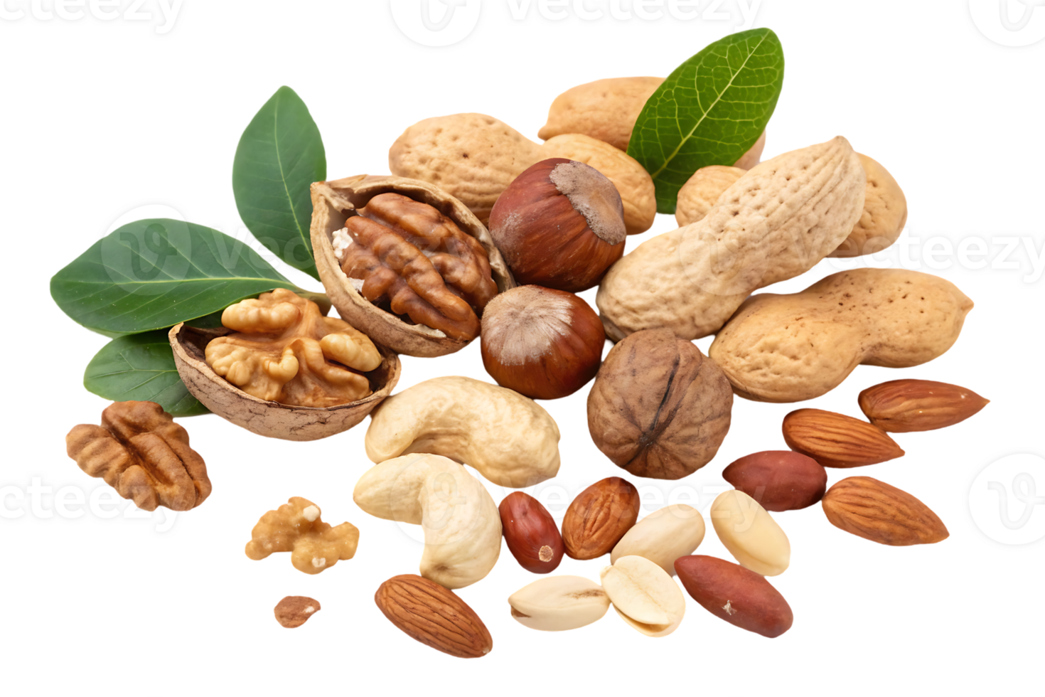 Assortment of healthy nuts and seeds. png