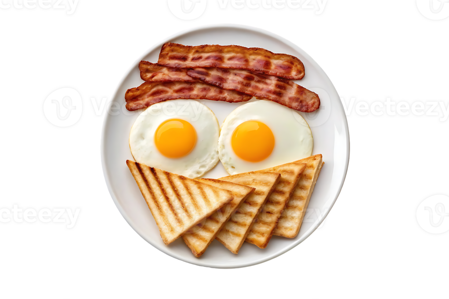 Delicious breakfast of fried eggs, bacon, and toast. png