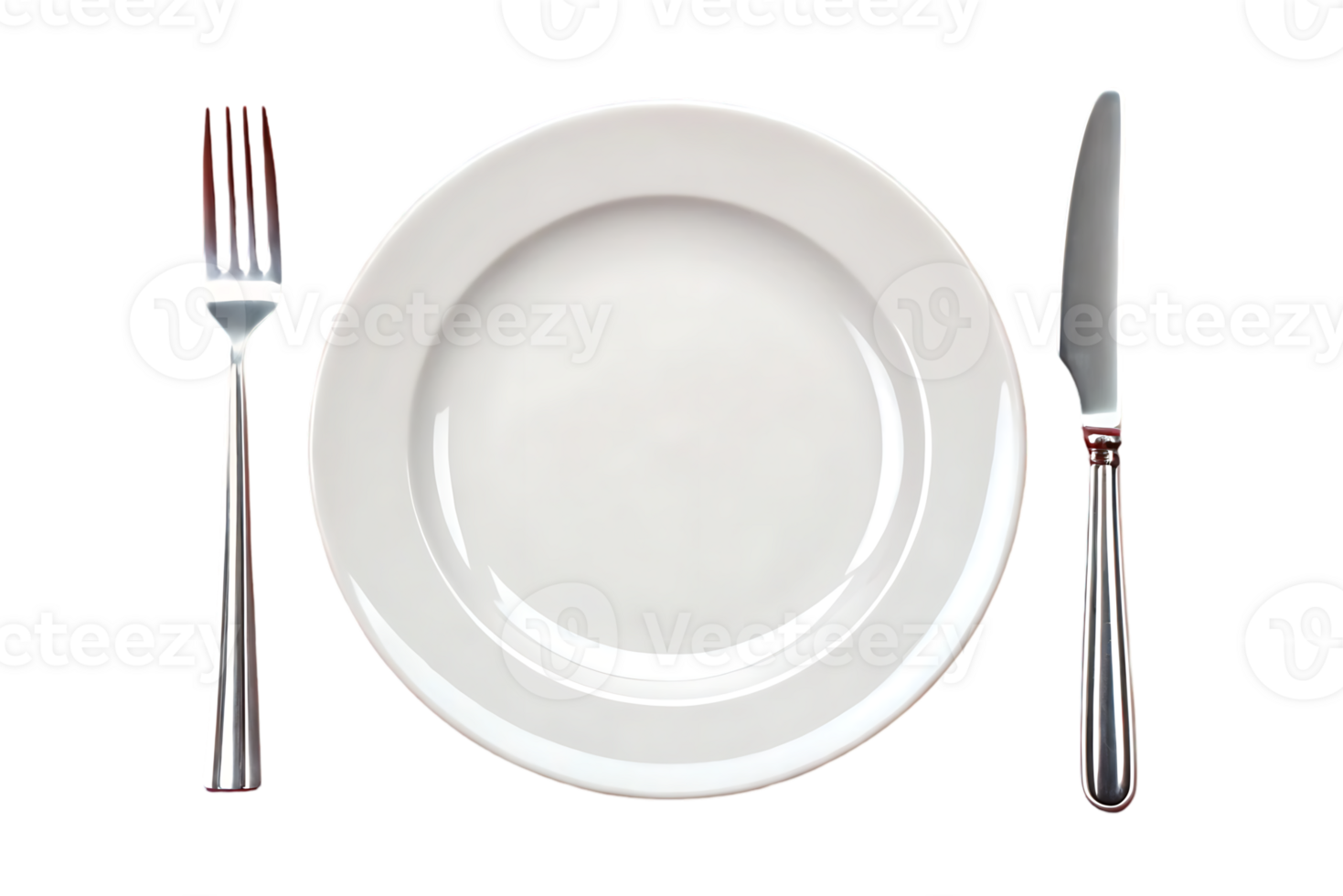 Empty plate with fork and knife. png
