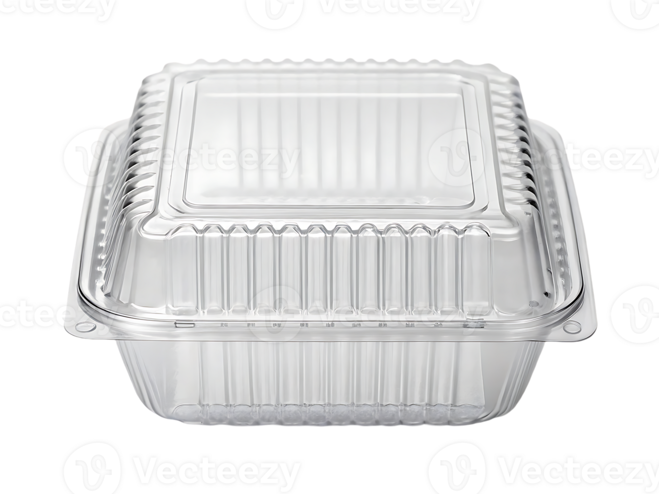 Empty transparent plastic food container with lid. Ideal for takeout, delivery, or storage. png