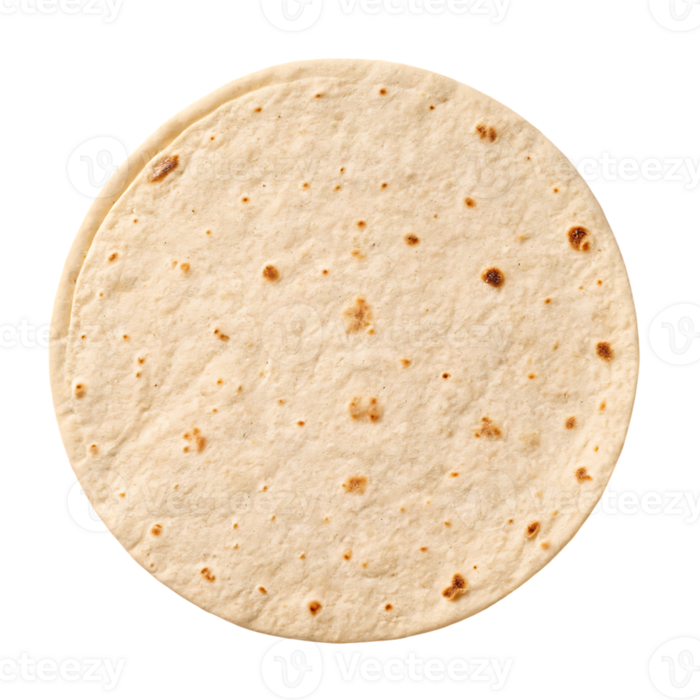 Top view of a single round flour tortilla. png