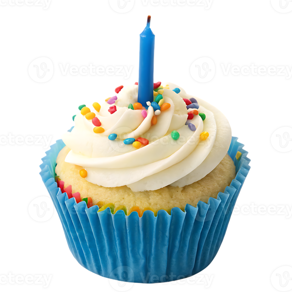 Single birthday cupcake with candle and sprinkles png