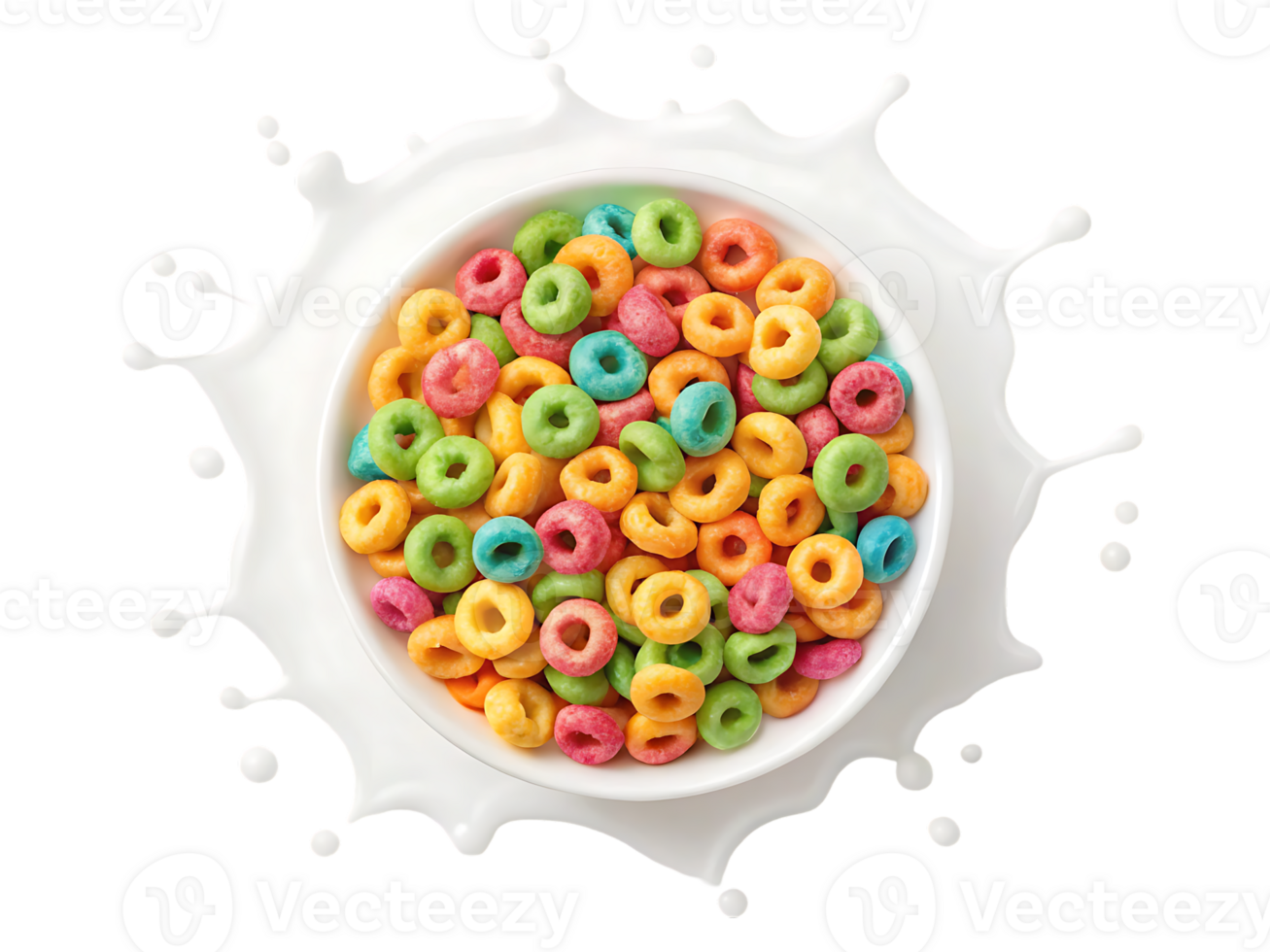 Nice Colorful cereal rings in milk splash png