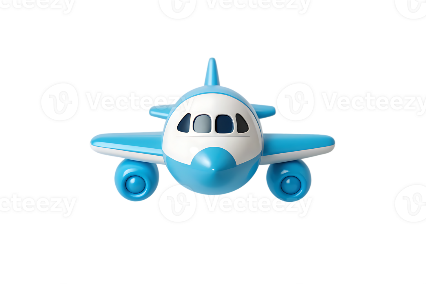 A cheerful blue airplane toy ready for takeoff, symbolizing exciting adventures and journeys ahead, against a clean white background. png