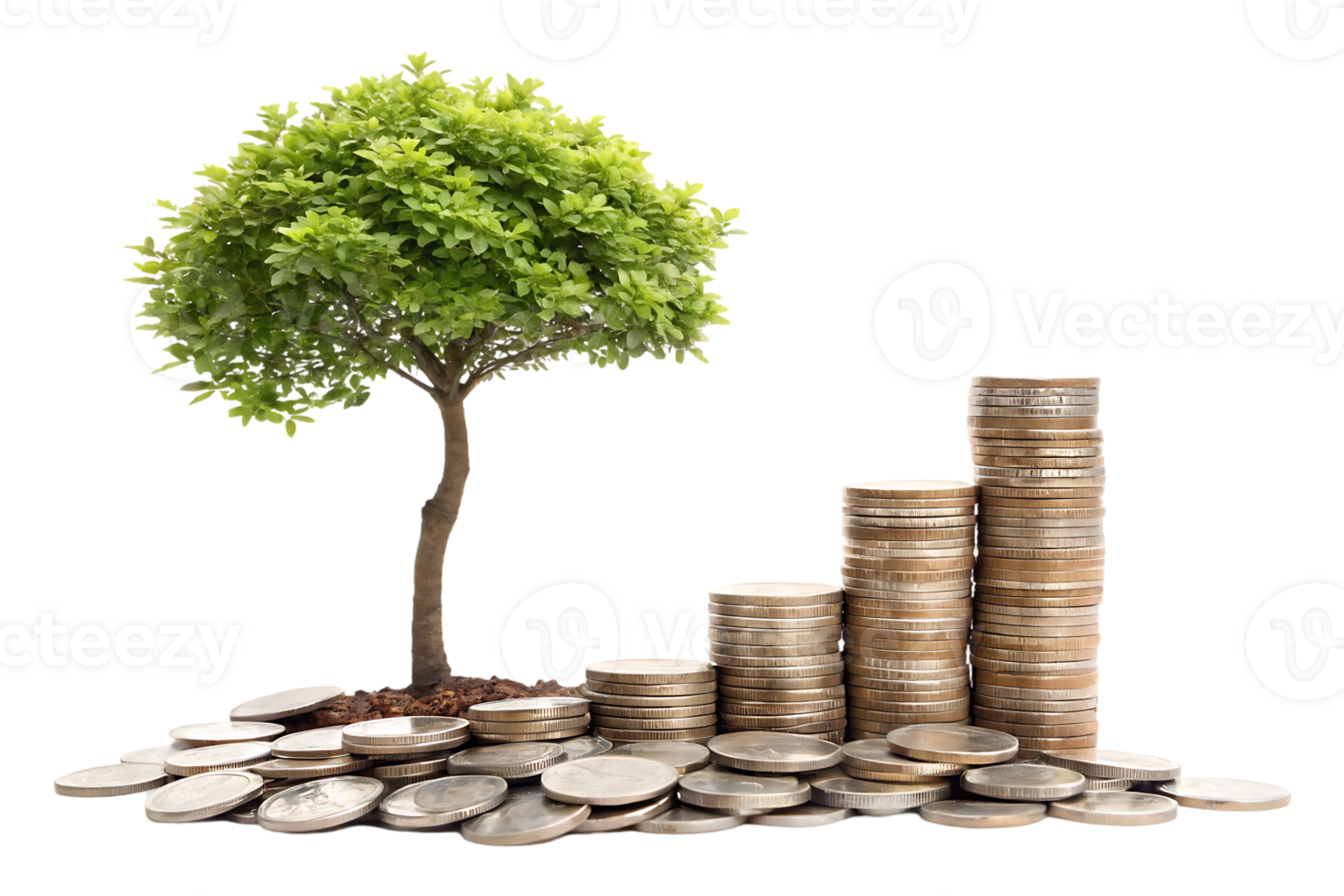 Growing money tree with coins. Financial growth, investment, wealth concept. png