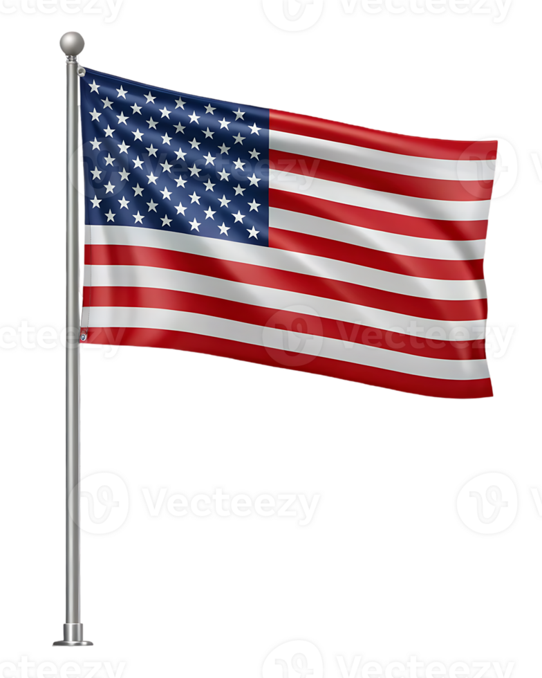 American flag waving on a flagpole. png