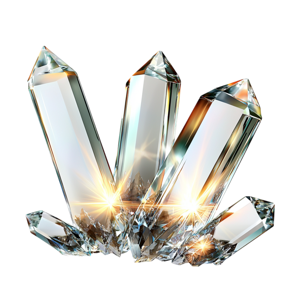 Shiny quartz crystals arranged together beautifully reflecting bright light creating a stunning visual effect a natural magical glow. png
