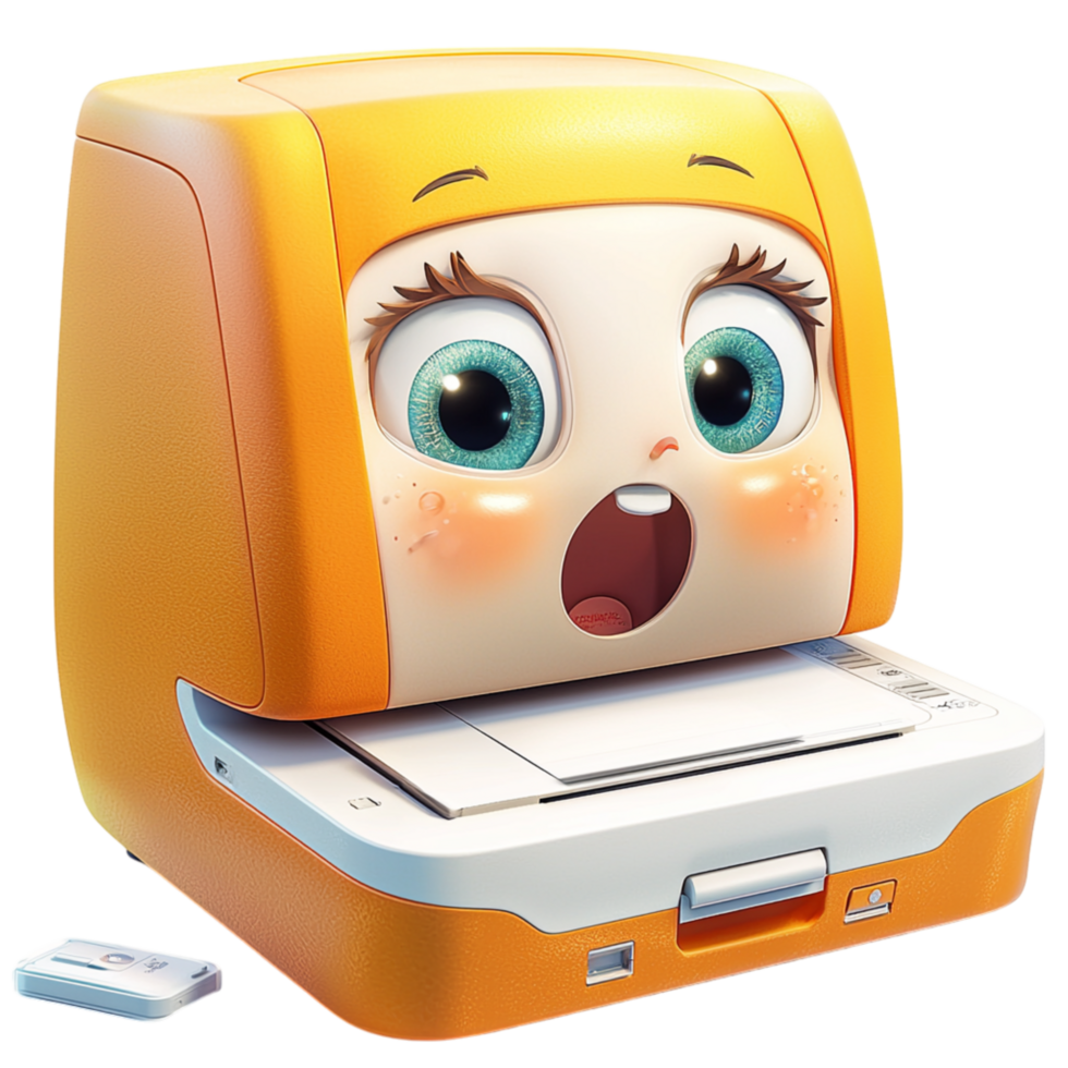 Cute anthropomorphic printer expressive eyes a surprised look adding a fun playful animated personality to everyy office equipment. png