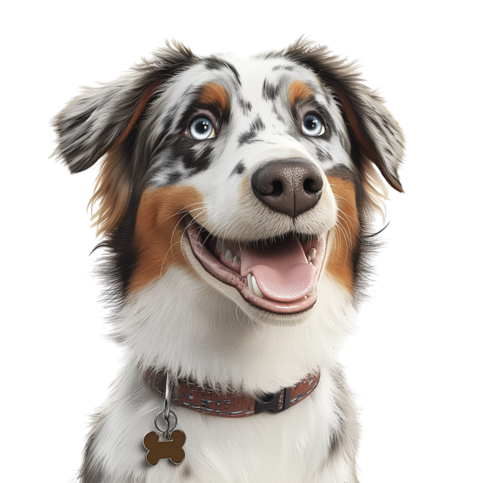 Happy Australian Shepherd dog bright blue eyes a playful expression looking cheerful energetic friendly full of excitement. png