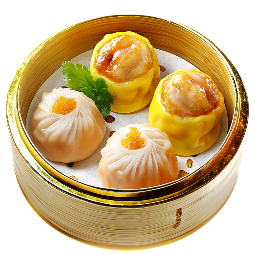 Bamboo steamer filled freshly made dim sum dumplings stuffed tasty fillings offering a traditional delightful Asian culinary experience. png