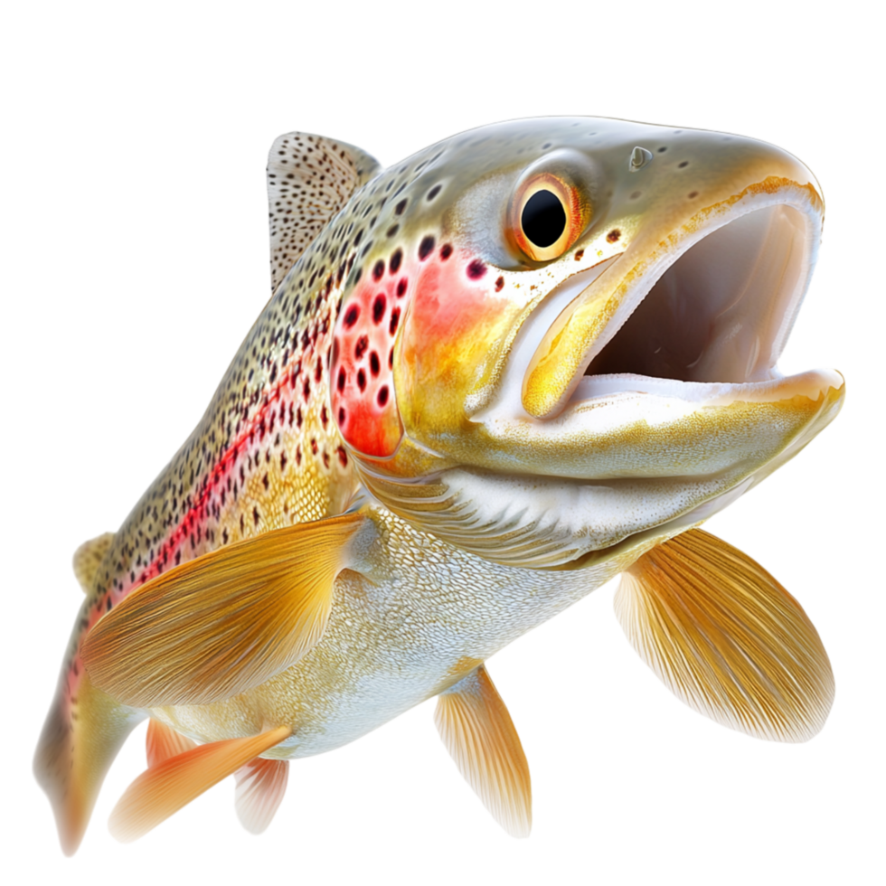 Lively brown trout fish jumping out of water shimmering scales representing freedom strength the beauty of aquatic wildlife. png